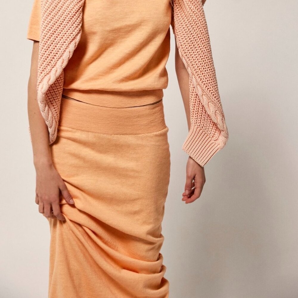 Free People Short Sleeve Knit Set in Peach Orange - Picture 3 of 5